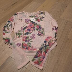Free People Pink Cosmo Floral Mesh Top